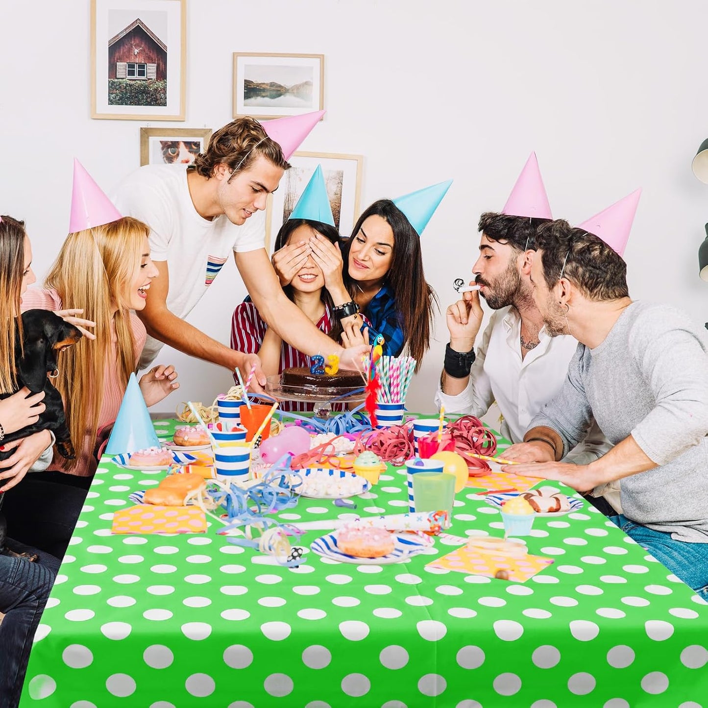 Lime Green Polka Dot Rectangle Tablecloth - 54" x 72" Decorative and Stain-Resistant Table Cover for Dining, Buffet, Weddings, Camping, and Parties