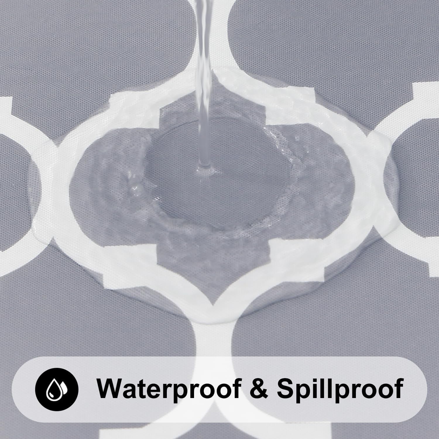 round Picnic Tablecloth, Waterproof Elastic Fitted Table Covers for 36" - 44" Tables, Wipeable Flannel Backed Vinyl Tablecloths for Camping, Indoor, Outdoor, Grey & White