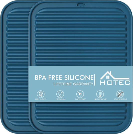 BPA Free Silicone Trivets for Hot Pots and Pans, 446℉ Heat Resistant for Kitchen Counter Dish Drying Mat, Set of 2 Classic Blue