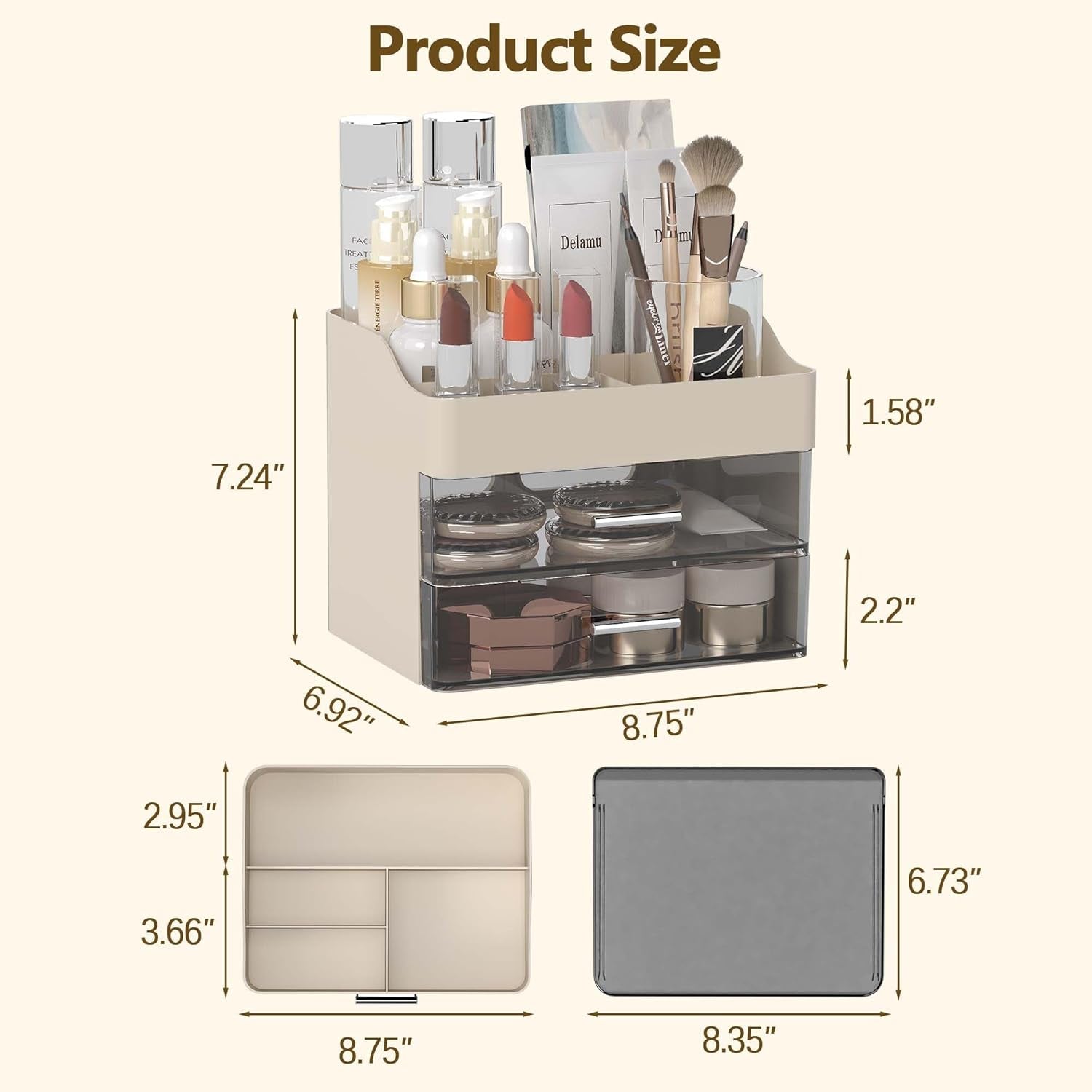 Makeup Organizer Countertop, 3-Tier Large Capacity Bathroom Counter Organizer with 2 Clear Drawers for Easy Access, Ideal for Makeup, Skincare, Lipsticks, Office Supplies, Present, Etc, Beige