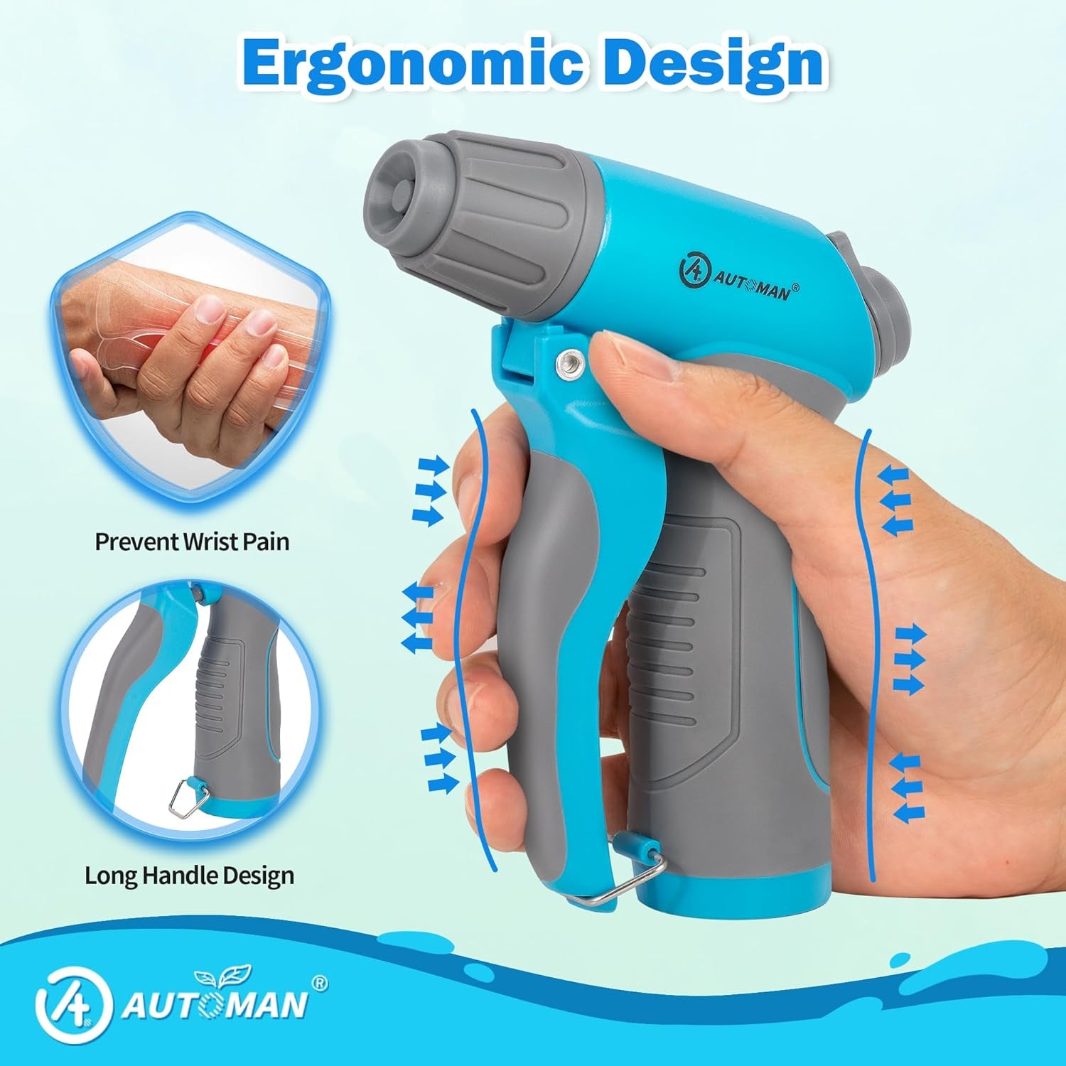 Garden Hose Nozzle, 4 Adjustable Patterns Hose Sprayer, Heavy Duty High Pressure Water Hose Nozzle for Pets Bathing and Cleaning, Car Washing, Watering Plants in Lawn and Garden & Outdoor Fun.