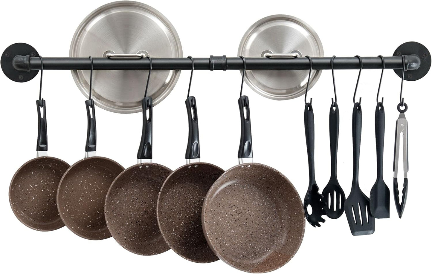 38 Inch Pot Bar Rack Wall Mounted Detachable Pans Hanging Rail Kitchen Lids Utensils Hanger with 14 S Hooks Black