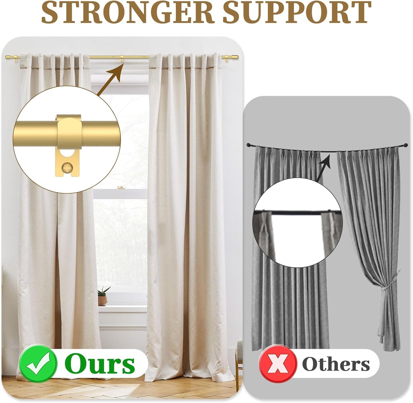 Curtain Rods for Windows 28 to 48-60 Inches, 5/8 Inch Gold Adjustable Small Curtain Rod Set with Brackets for Bedroom Living Room