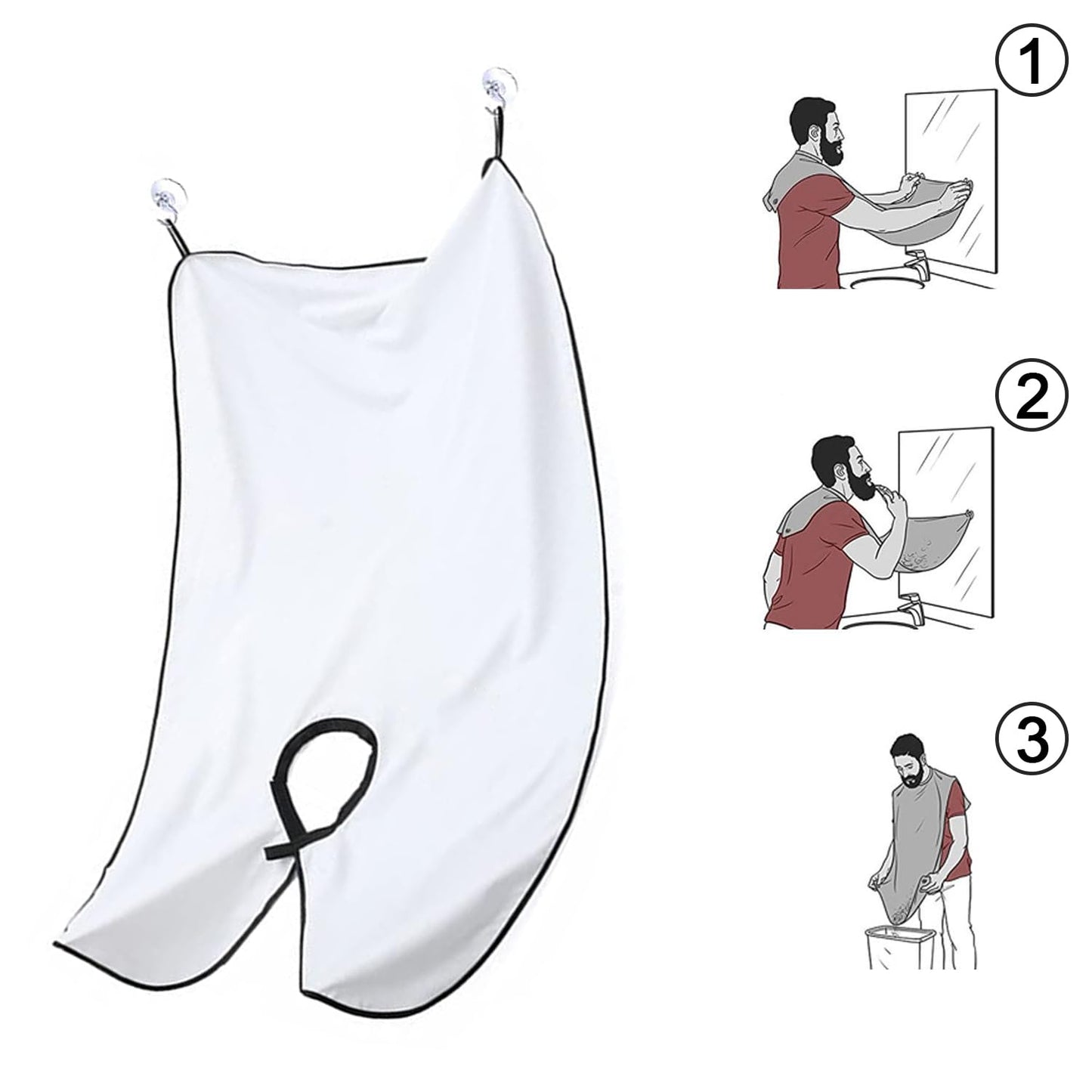 Beard Bib Beard Apron, Beard Hair Catcher for Men Shaving & Trimming Non-Stick Waterproof Beard Cape Grooming Cloth with 3 Suction Cups & a Box Birthday Gifts for Father'S Day Men Him Boyfriend(White)