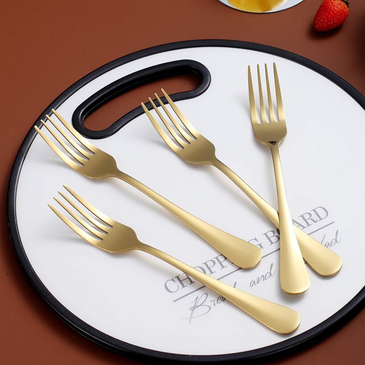Set of 4 Stainless Steel Gold Dinner Forks, 7.9" Titanium Plated, Durable and Dishwasher Safe Silverware