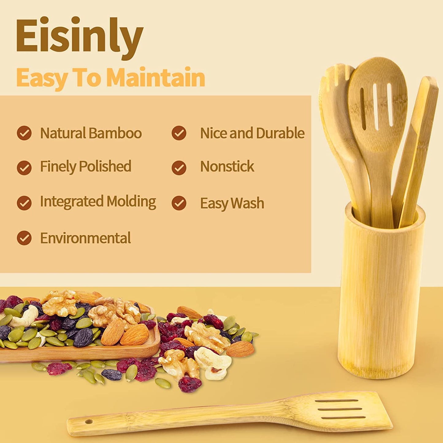 Wooden Spoons for Cooking 7-Piece, Kitchen Nonstick Bamboo Cooking Utensils Set, Healthy Bamboo Wooden Spatula Spoon for Cooking