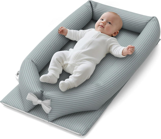 Premium Baby Lounger - Breathable and Soft Nest with Cooling Touch Cover for Newborns (0-24 Months) - Ideal for Home and Travel - Grey