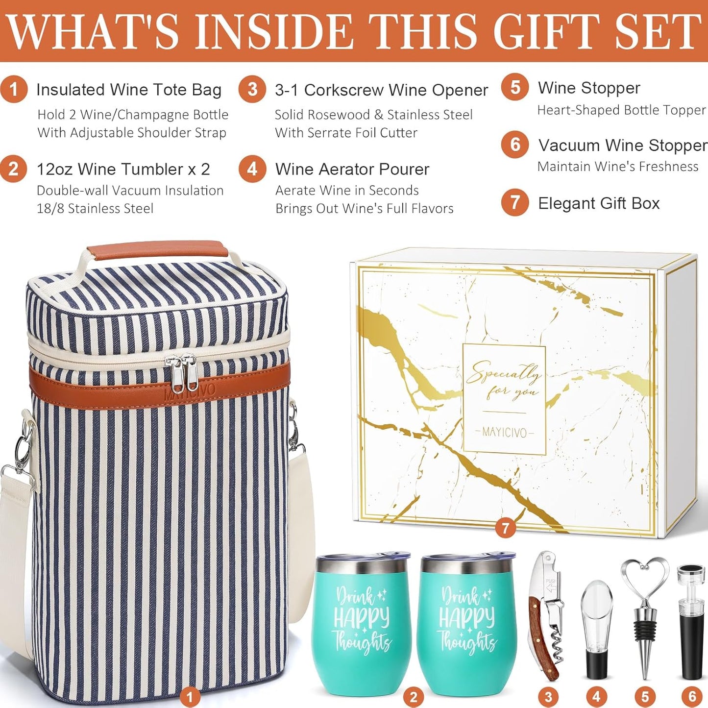 Birthday Gifts for Women Men - Wine Gifts Baskets Mothers Day Gifts for Mom, Women, Friend, Wine Lovers, Self Care Package, Insulated Wine Tote Bag Wine Carrier with Tumblers & Wine Accessories Set