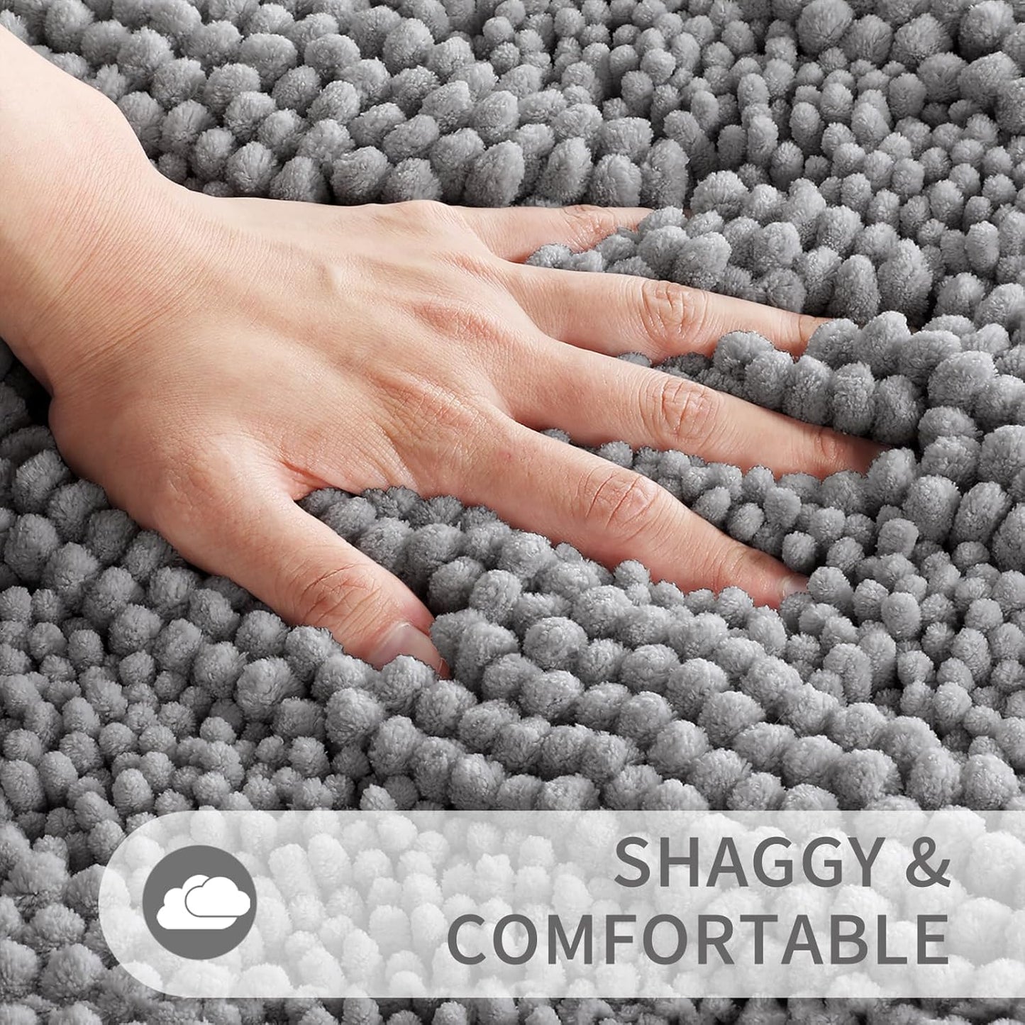 Bathroom Rugs Sets 2 Piece, Soft Absorbent Chenille Bath Mat and U-Shaped Toilet Rug, Non Slip Machine Washable Quick Dry, Plush Shower Rugs for Bathroom Floor, 24"X17"+24"X20", Gray