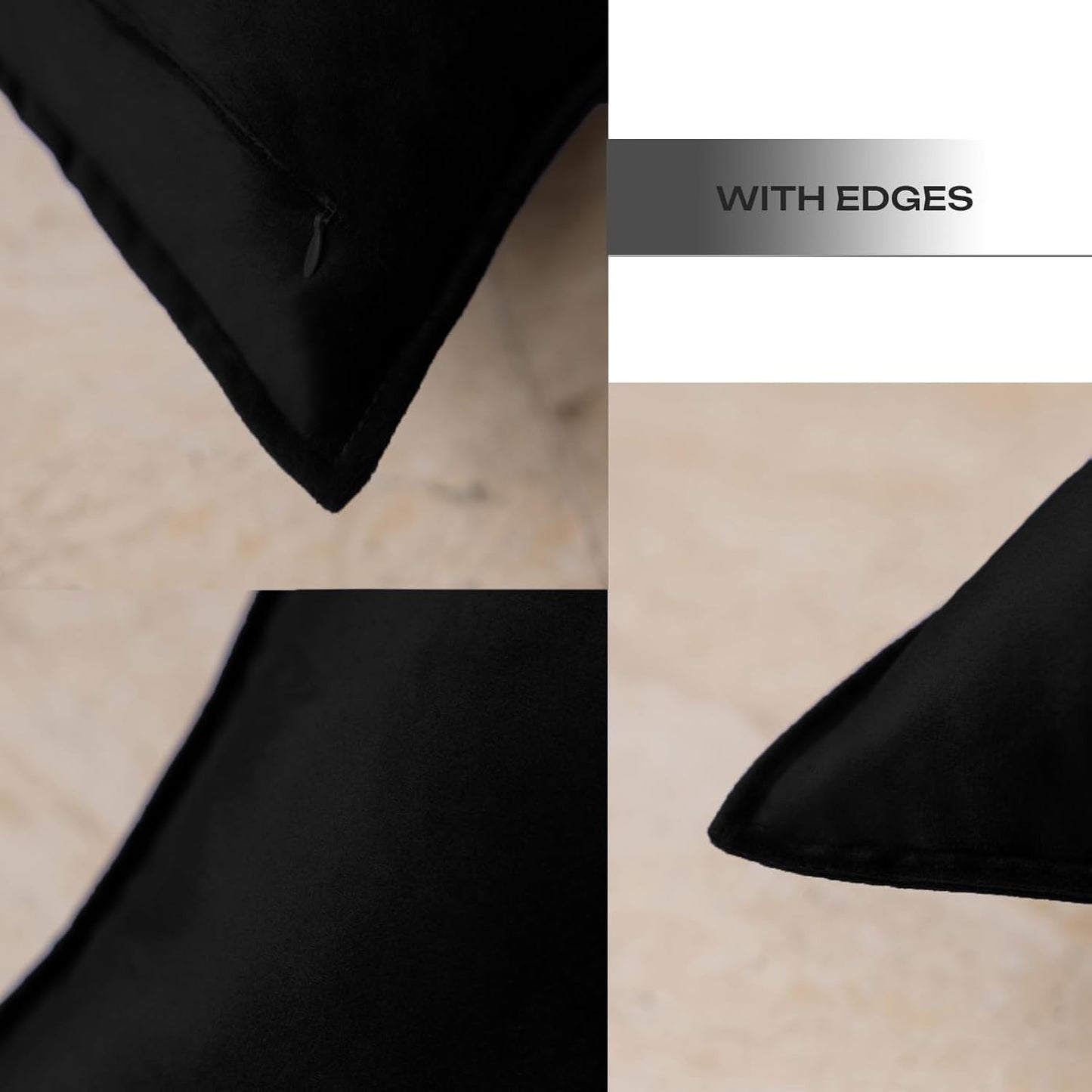 Velvet Black Throw Pillow Covers 18×18 Inches Pack of 2 Decorative Soft for Couch Sofa Bed Livingroom Office