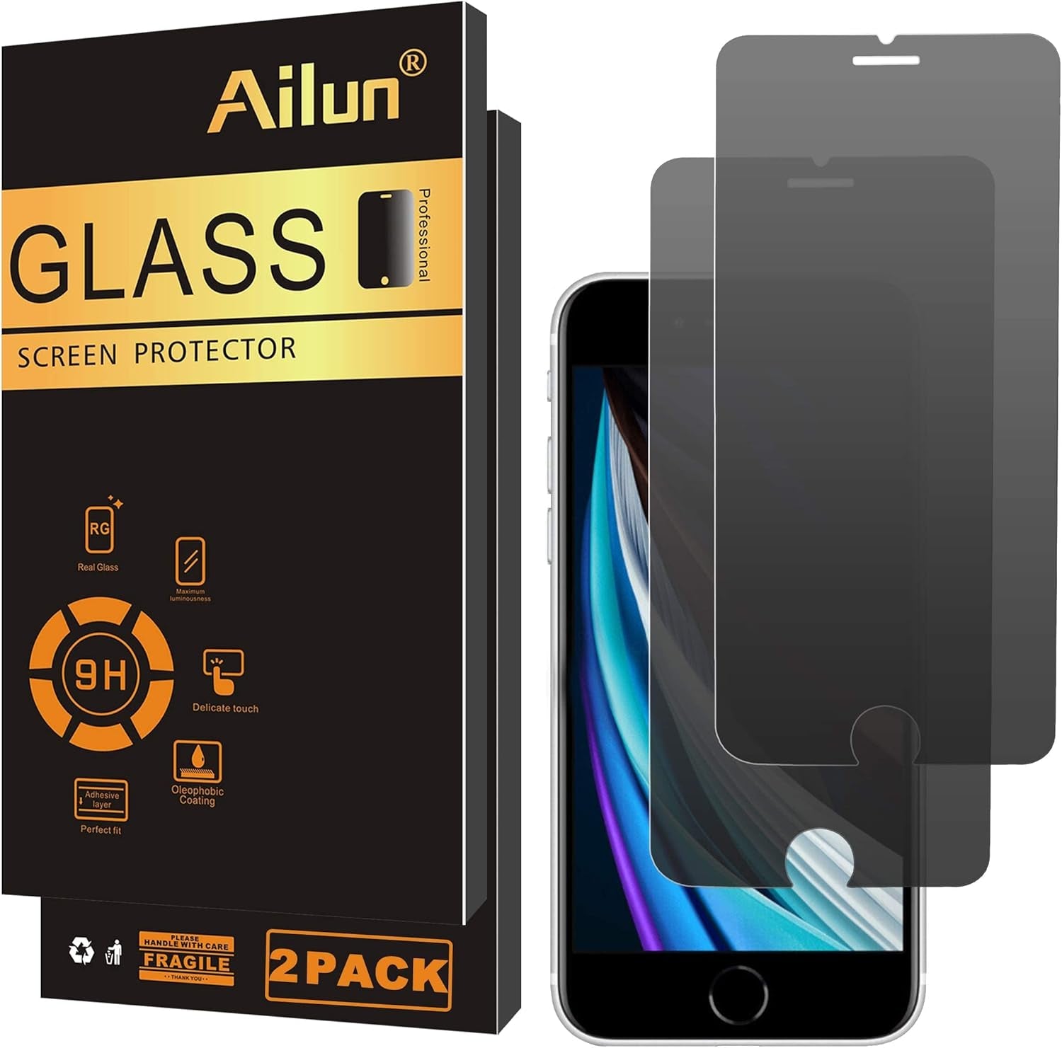 Screen Protector Compatible for Iphone SE 2020 New Iphone SE 2Pack 0.33Mm Tempered Glass and Privacy Tempered Glass Screen Protector anti Spy Private