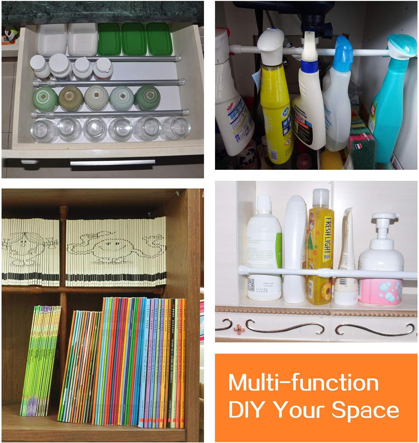 2 Pack Small Spring Tension Curtain Rod 12 to 20 Inch, Thin Tension Rod No Drill for Window Cupboard Closet, White