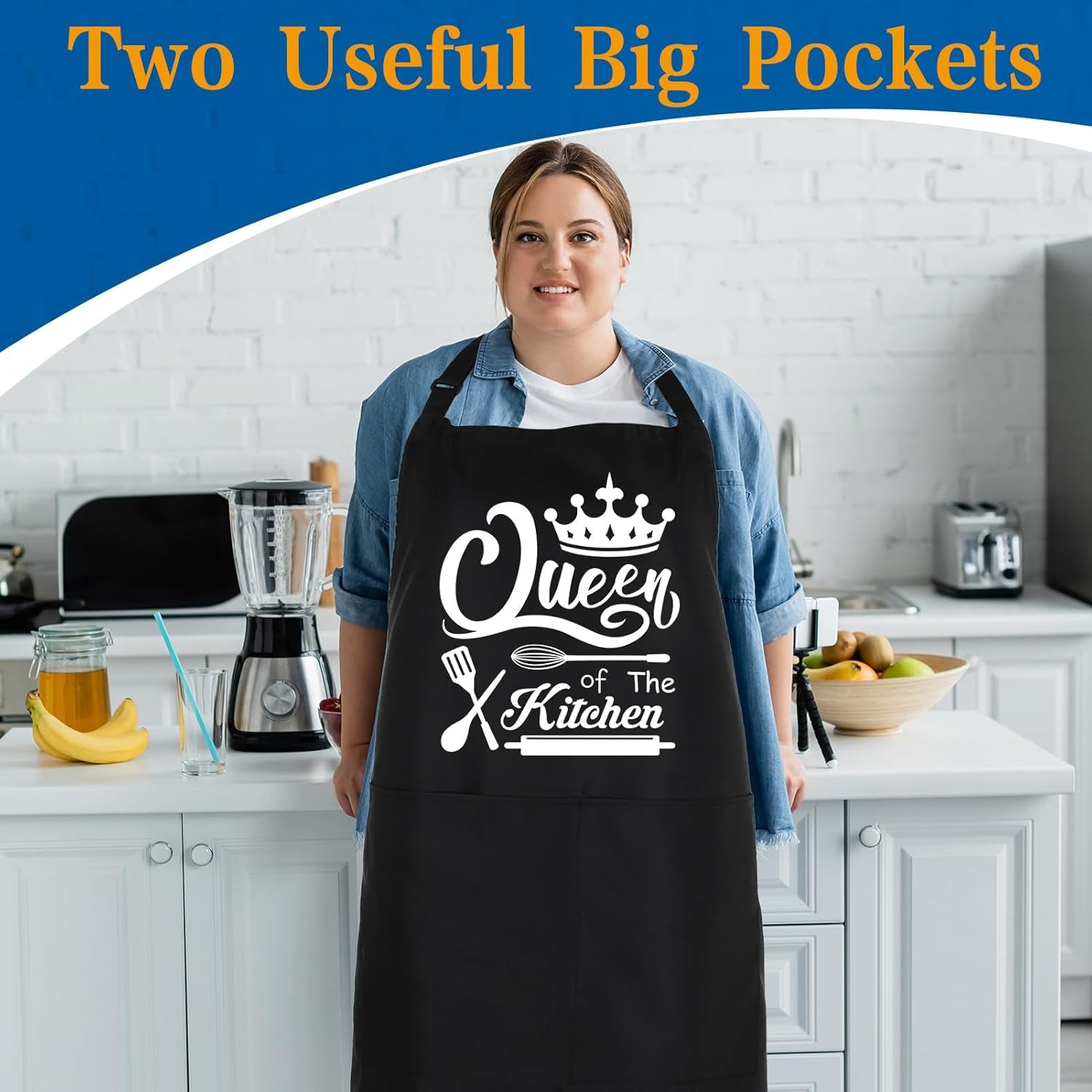 Funny Aprons for Women, 39’’ X 39'' plus Size Aprons Queen of the Kitchen Cooking Aprons Women Personalized Custom Aprons Adjustable Chef Baking Apron Gifts for Mom Wife Sister Grandma
