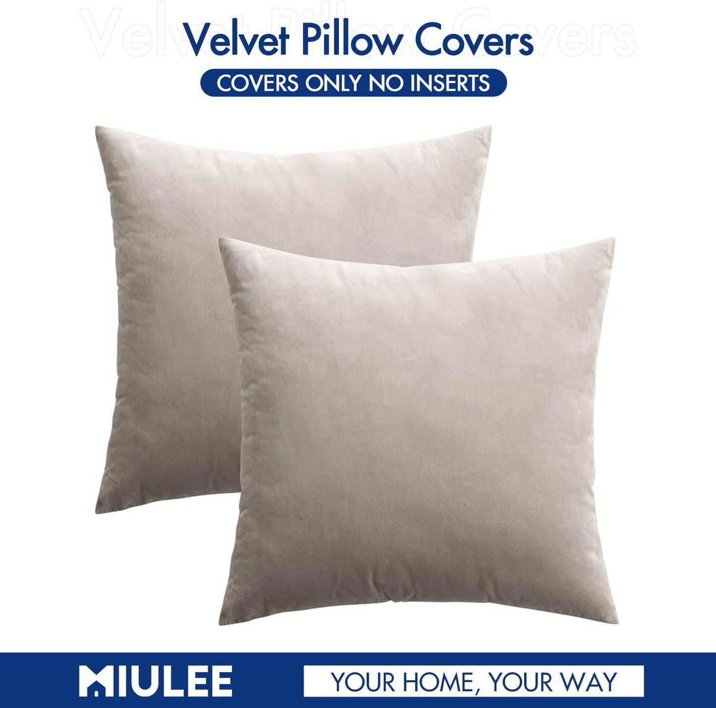 Pack of 2, Velvet Soft Solid Decorative Square Throw Pillow Covers Set Cushion Cases Pillowcases for Sofa Bedroom Car18 X 18 Inch 45 X 45 Cm Mix Pink and Grey
