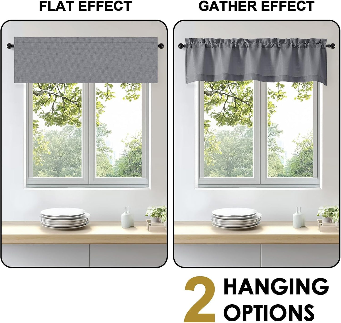 Bob 1 PCS Dark Grey Valances for Windows, Faux Linen Textured Kitchen Window Curtains Valance for Bedroom Living Room, Modern Soft Airy Solid Rod Pocket Bathroom Cafe Curtain, 60Wx14L Inch