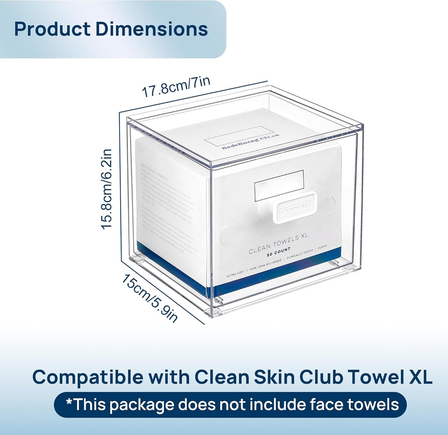 Disposable Facial Towels Holder,Clear Storage Drawer Compatible with Clean Skin Club Towel Xl,Acrylic Box Hold 50 Count,Stylish and Functional Bathroom Accessory for Coutertop Organization