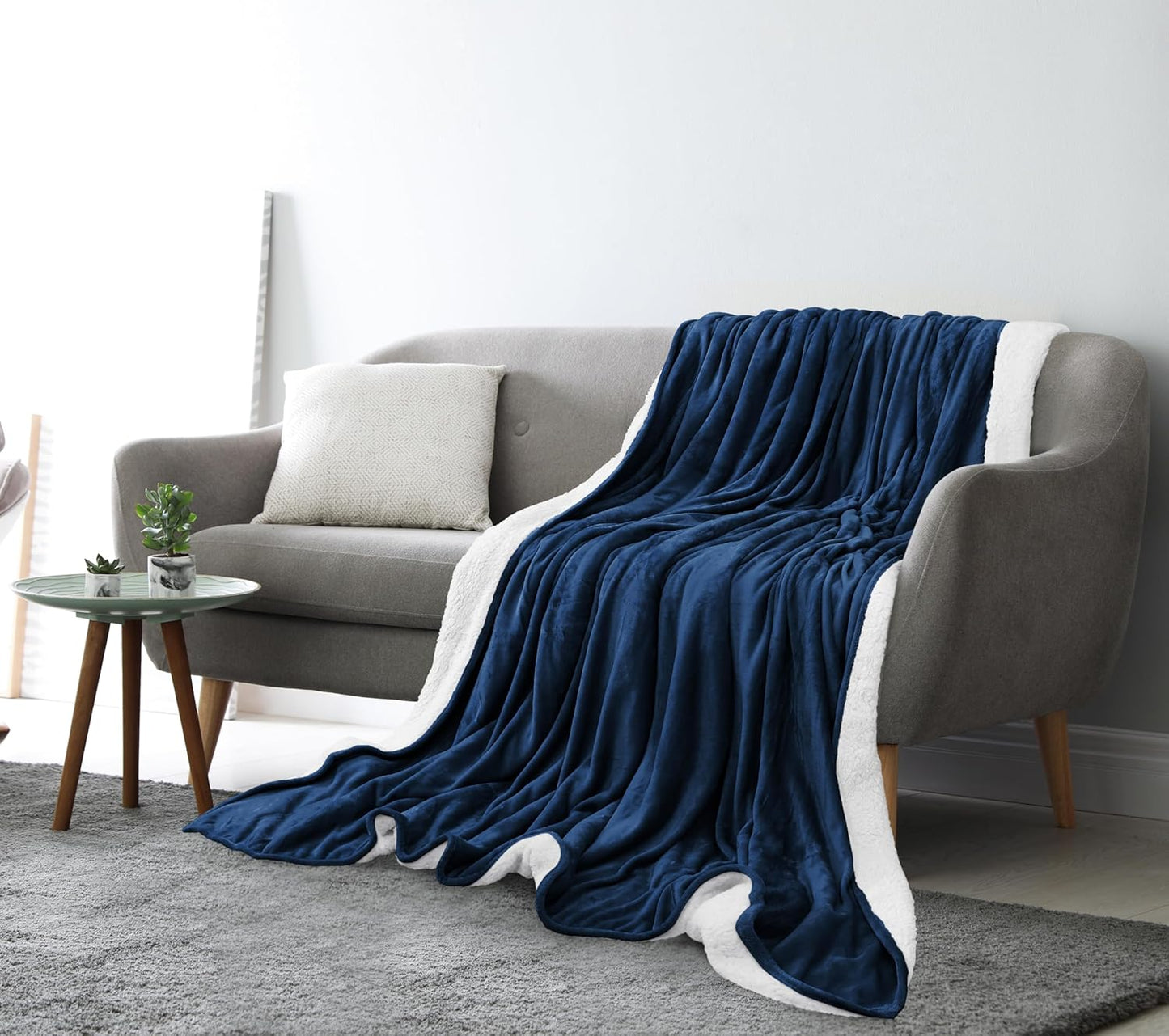 Sherpa Blanket Queen Size (Navy, 90X90 Inches) - Soft Lightweight Plush Fleece Reversible Blanket for Bed, Sofa, Couch, Camping and Travel