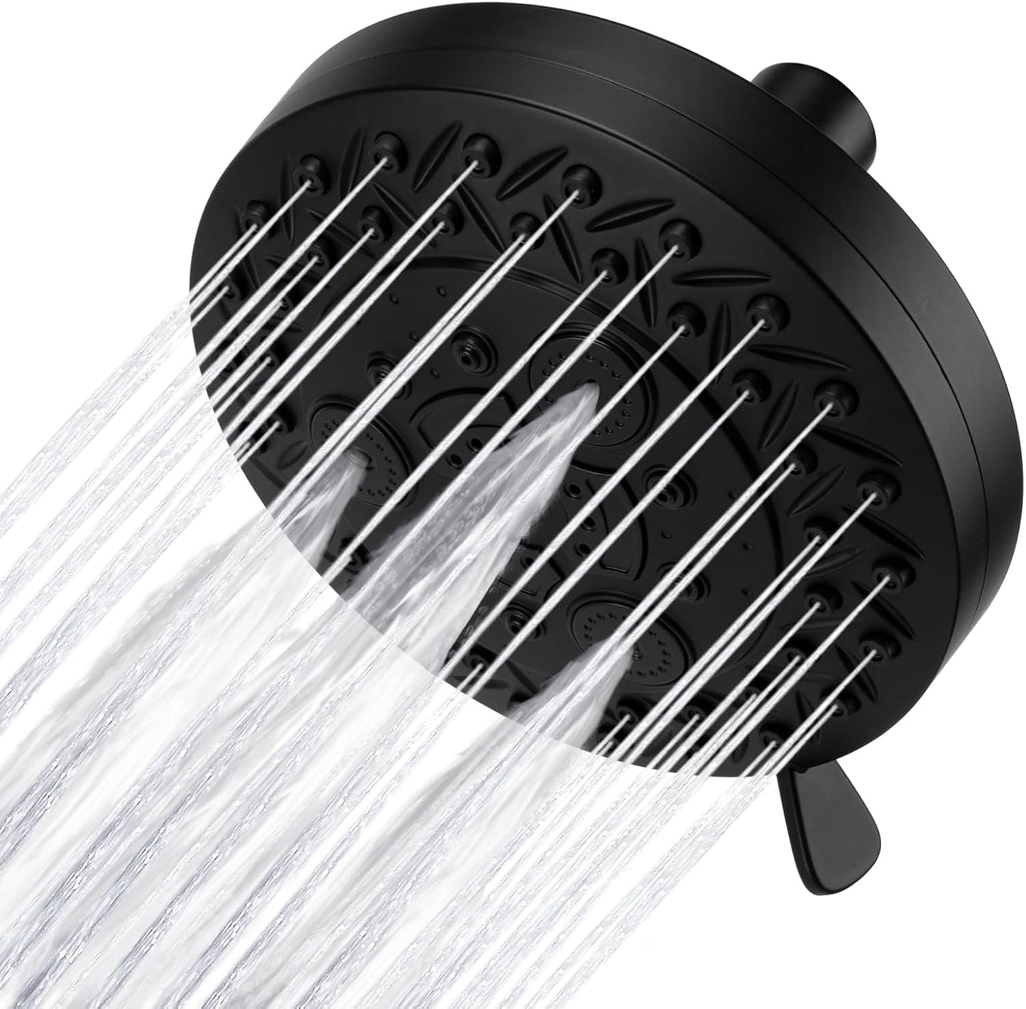 8 Spray Modes Shower Head, 5 Inch High Pressure Shower Heads with 62 Anti-Clogging Nozzles and Adjustable Brass Ball Joint, Replacement for Bathroom Showerhead, Matte Black