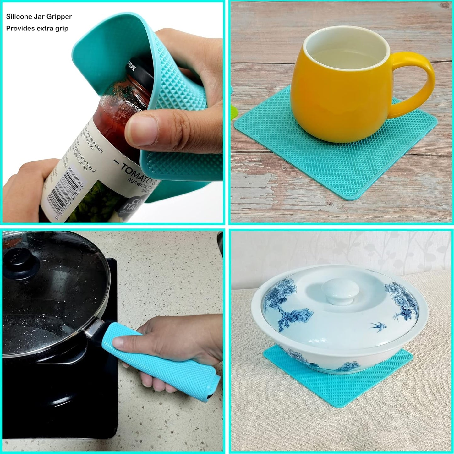 Set of 4 Non-Slip Silicone Rubber Jar Opener Gripper Pads for Seniors and Individuals with Arthritis - Versatile Lid Openers