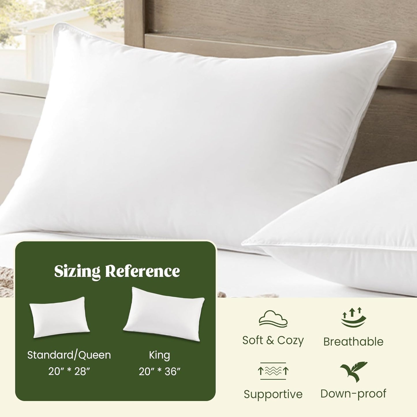 ® Natural down Feather Pillows, King Bed Pillows for Sleeping Set of 2, Grand Hotel Pillows with Cotton Fabric Cover (Pack of 2)