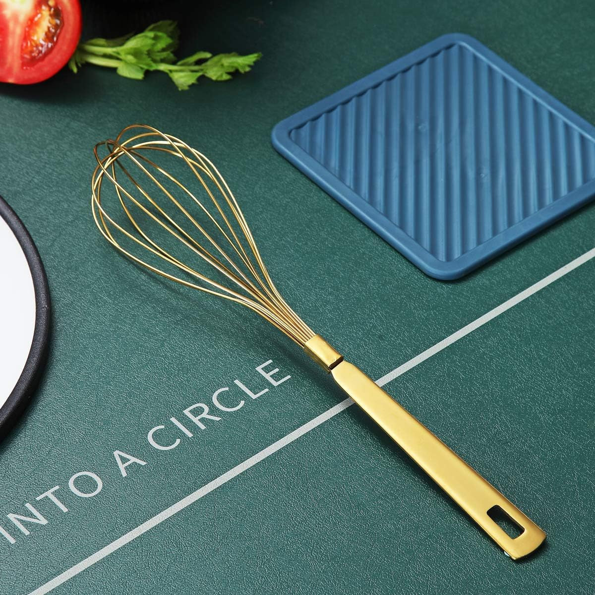 Gold-Plated Titanium Whisk Set - Stainless Steel Balloon Whisk for Cooking, Baking, Blending, and Beating - Dishwasher Safe and Easy to Clean