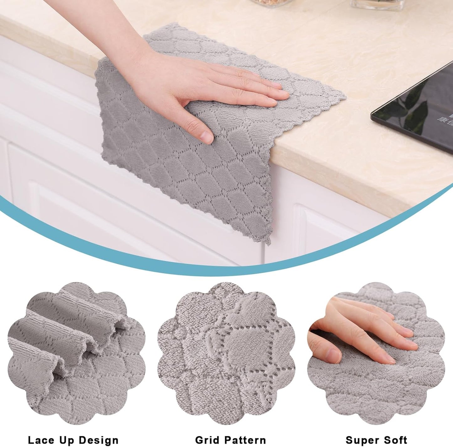 12 Pack Kitchen Dish Cloths (10 X 10 Inches, Grey) and 100% Cotton Dish Cloths, 8 Pack - 12 X 12 Inches, Waffle Weave Super Soft and Absorbent Dish Towels