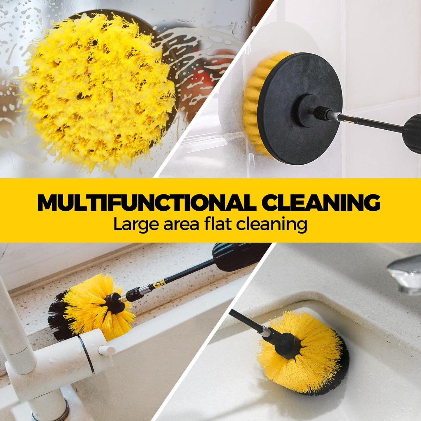 6Pack Drill Brush Power Scrubber Cleaning Brush Extended Long Attachment Set All Purpose Drill Scrub Brushes Kit for Grout, Floor, Tub, Shower, Tile, Bathroom and Kitchen Surface,Yellow