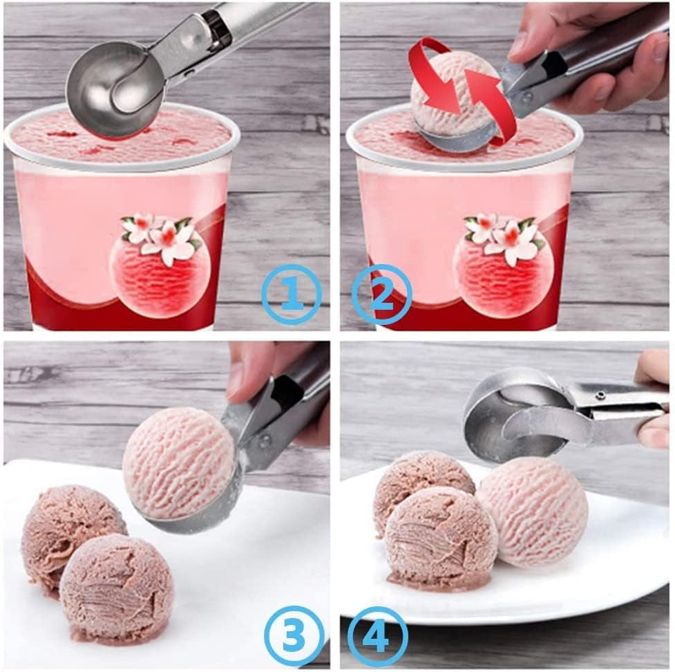 Ice Cream Scoop Set,Portable Stainless Steel Ice Cream Scoop with Trigger and Comfortable Handle,Icecream Scoop Spoon Perfect for DIY Ice Cream,Fruit,Cookie,Dishwasher Safe(2 Pieces)