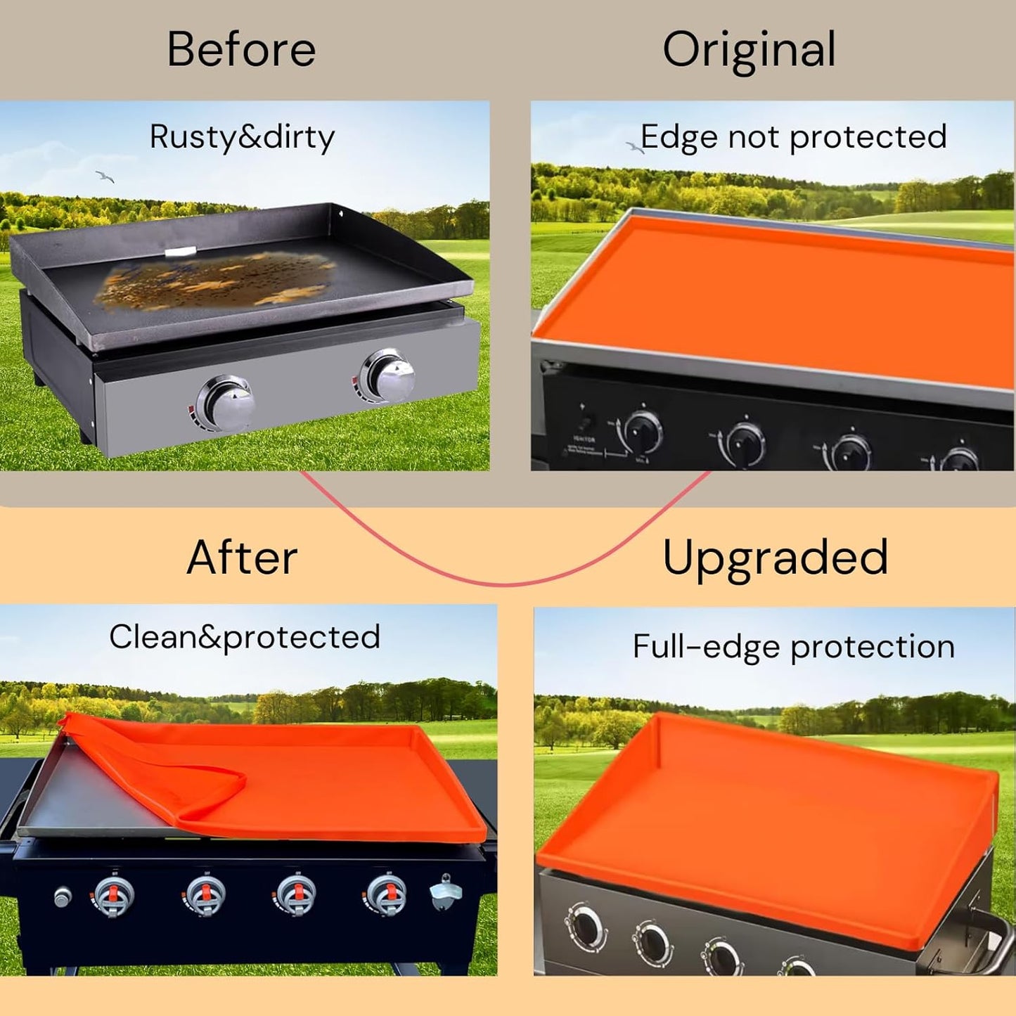 17 Inch Griddle Cover Mat for Blackstone Griddle, Full Wrap-Around Protection Griddle Accessories, Food Grade Silicone Grill Mat, Orange