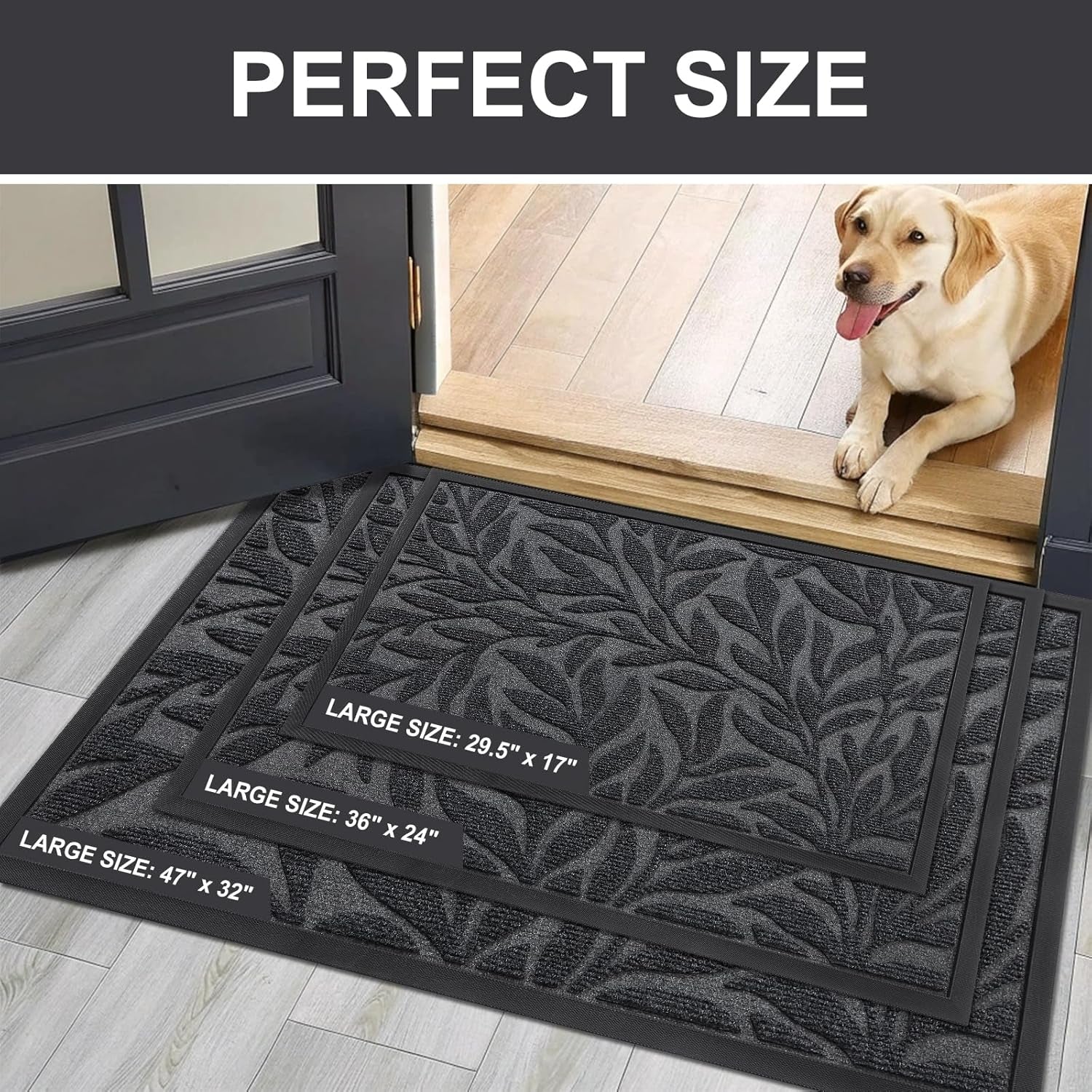 Front Door Mat Indoor Outdoor Entrance, Heavy Duty Natural Rubber, Trap Dirt and Moisture, Non-Slip Doormats, Low Profile, Easy Clean Patio Porch Entryway Mat, 29.5X17, Grey