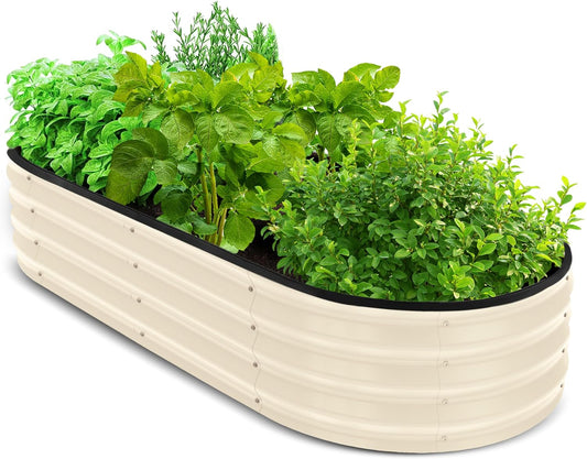Galvanized Raised Garden Bed, 4 by 2 Feet Lightweight Planter Boxes Outdoor with Easy Assembly, Large Garden Bed for Vegetables, Fruits, Flowers, Beige