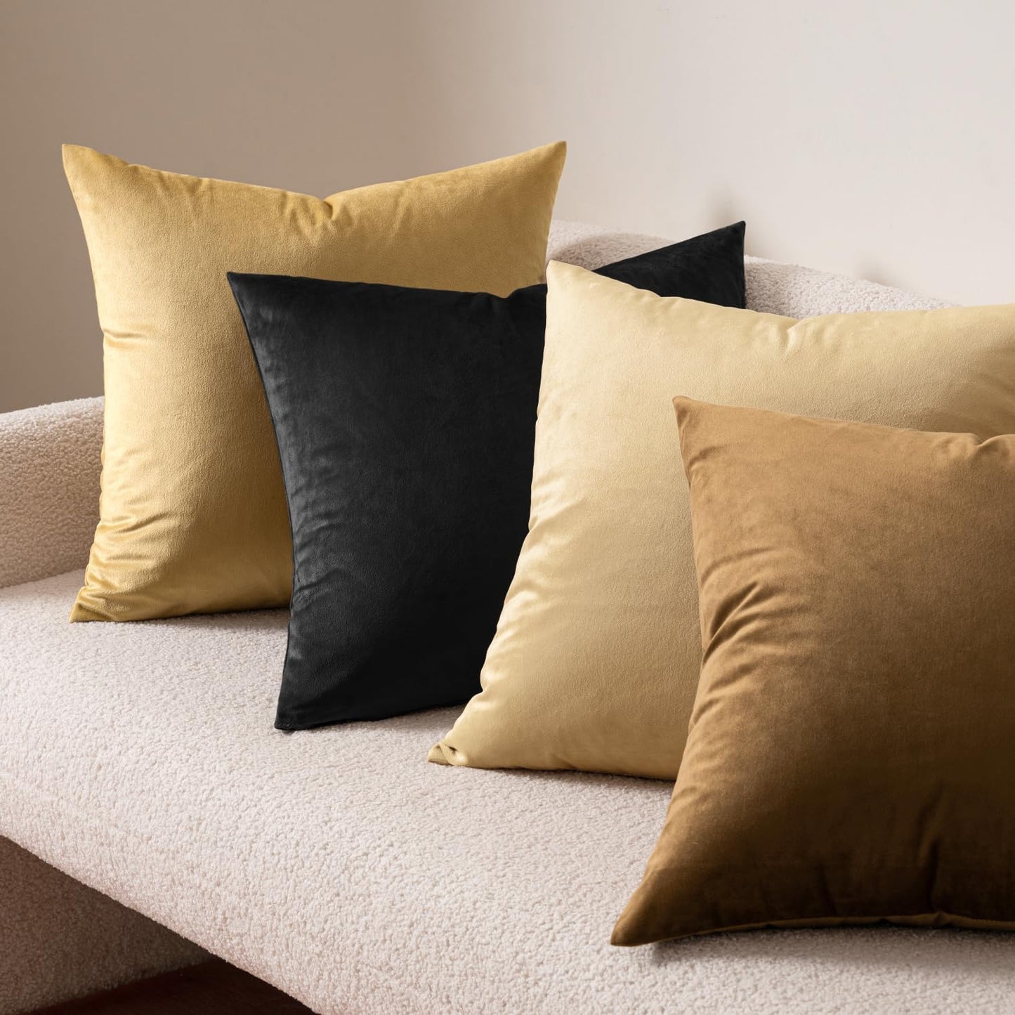 Velvet Throw Pillow Covers 18x18 Inches, Set of 2 - Black, Luxuriously Soft Decorative Cushion Cases for Modern Home Decor, Ideal for Sofa, Couch, Bed, and Chair with Invisible Zipper