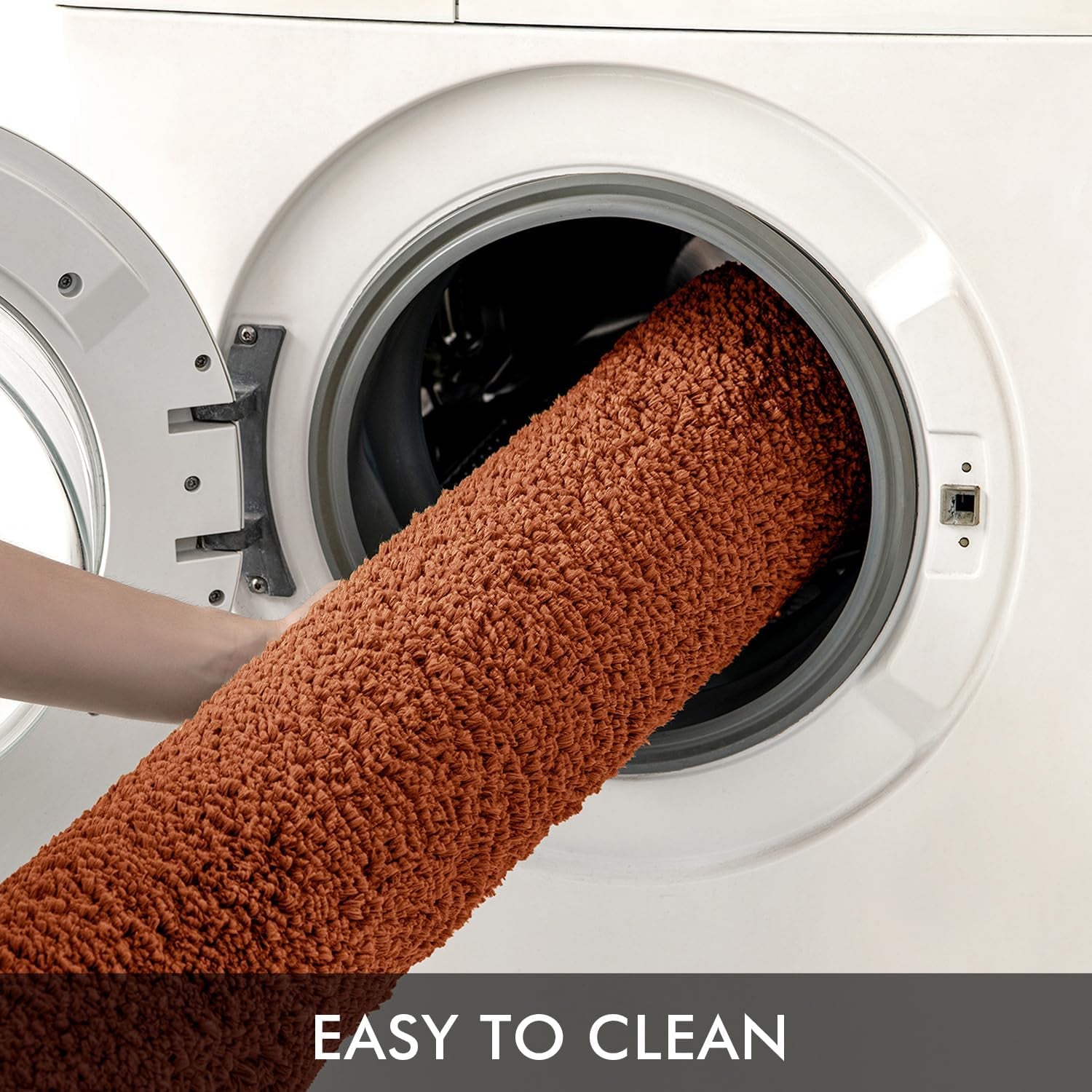 Set of 2 Non-Slip Burnt Orange Extra Thick Shaggy Bathroom Rugs - Plush Microfiber Absorbent Bath Mats for Tub and Shower, Machine Washable (16x24 Inches)