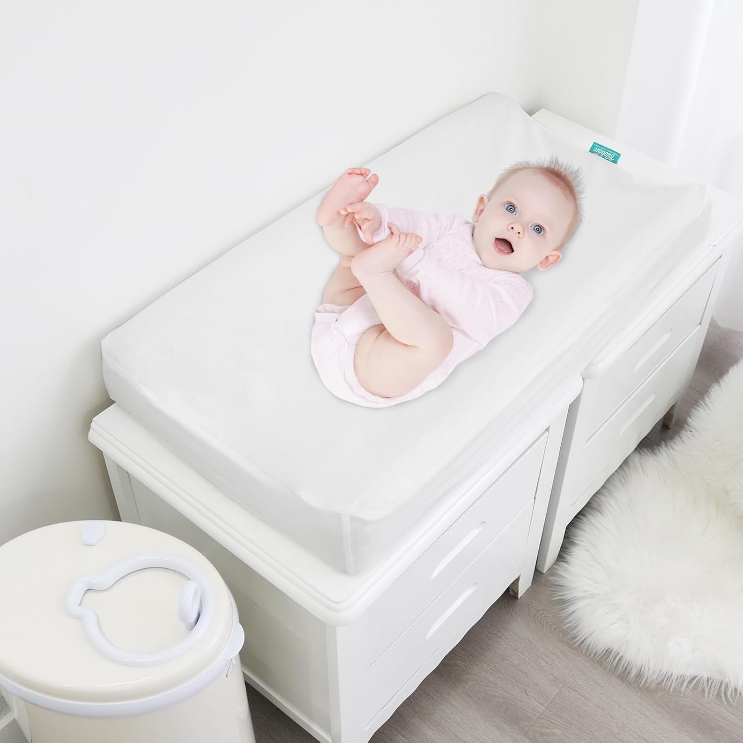 Changing Pad Cover Waterproof, 2 Pack Diaper Change Table Sheets for Baby Boys Girls, Fitted Cradle Sheets for 32"X16" Contoured Pad, Breathable & Ultra Soft, White