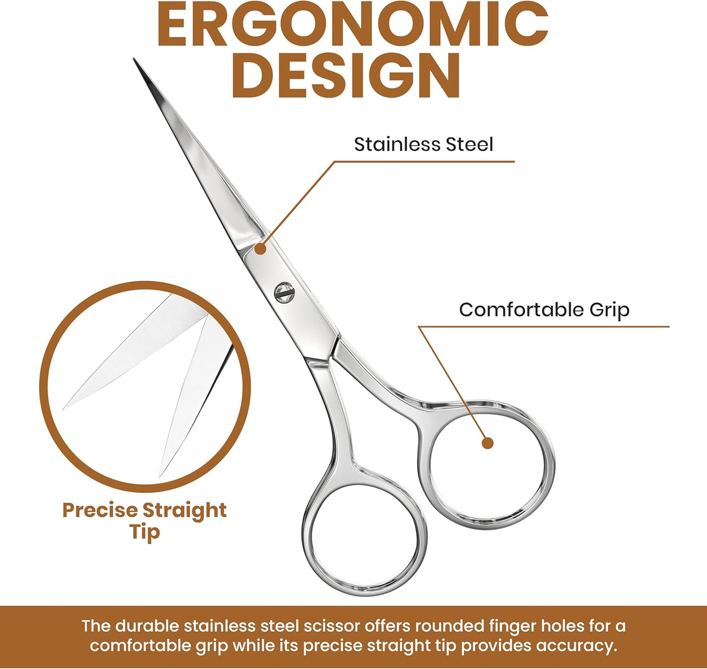 Eyebrow Scissors, Professional Stainless Steel Small Shears for Men and Women Cuticle Nail Scissors, Nose Hair Scissors for Grooming Mustache, Beard, Eyelashes, Ear Hair Trimming, Silver