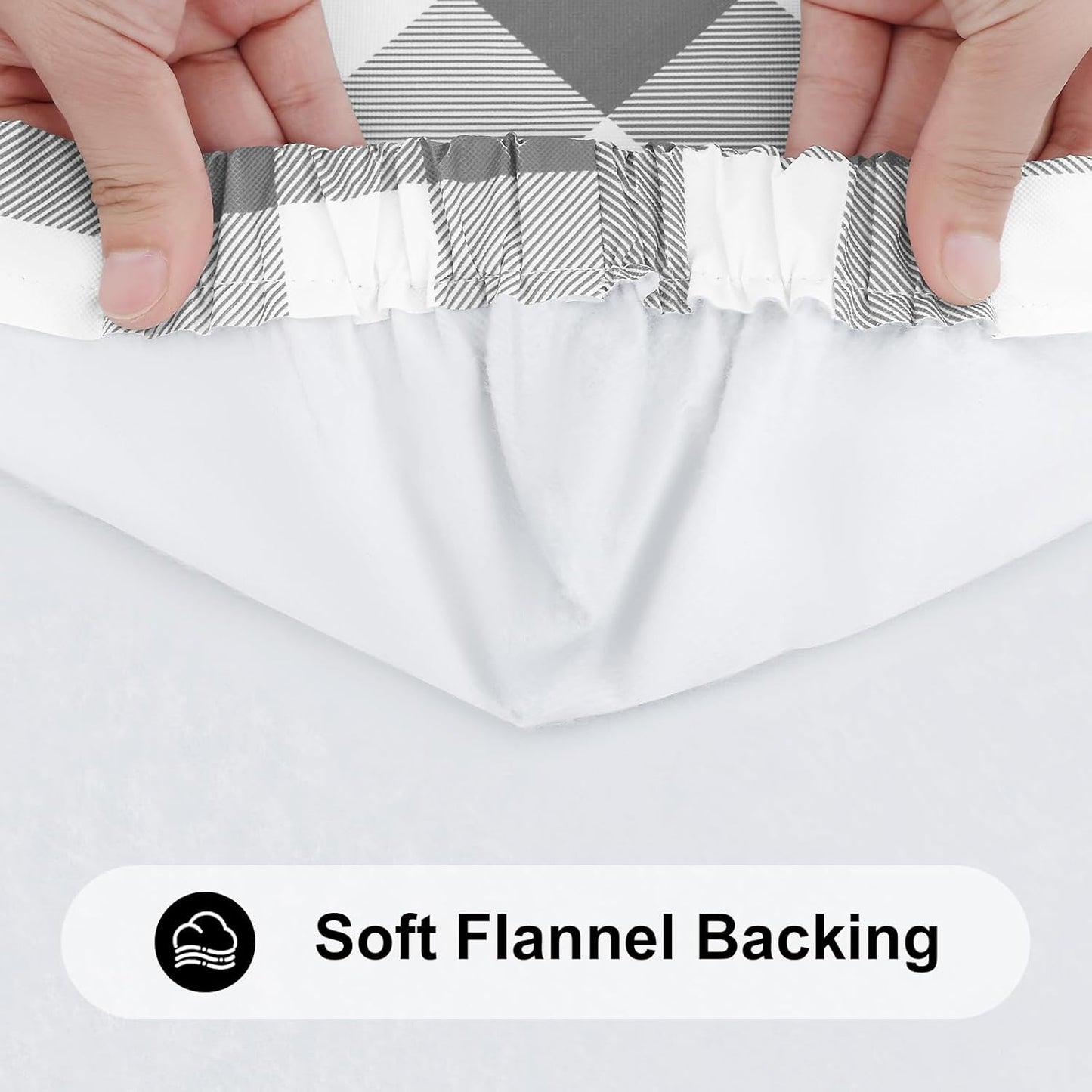 Rectangle Elastic Waterproof Fitted Vinyl Tablecloths with Flannel Backing, Buffalo Plaid Design for Dining and Outdoor Use (White and Grey, 30" x 72")