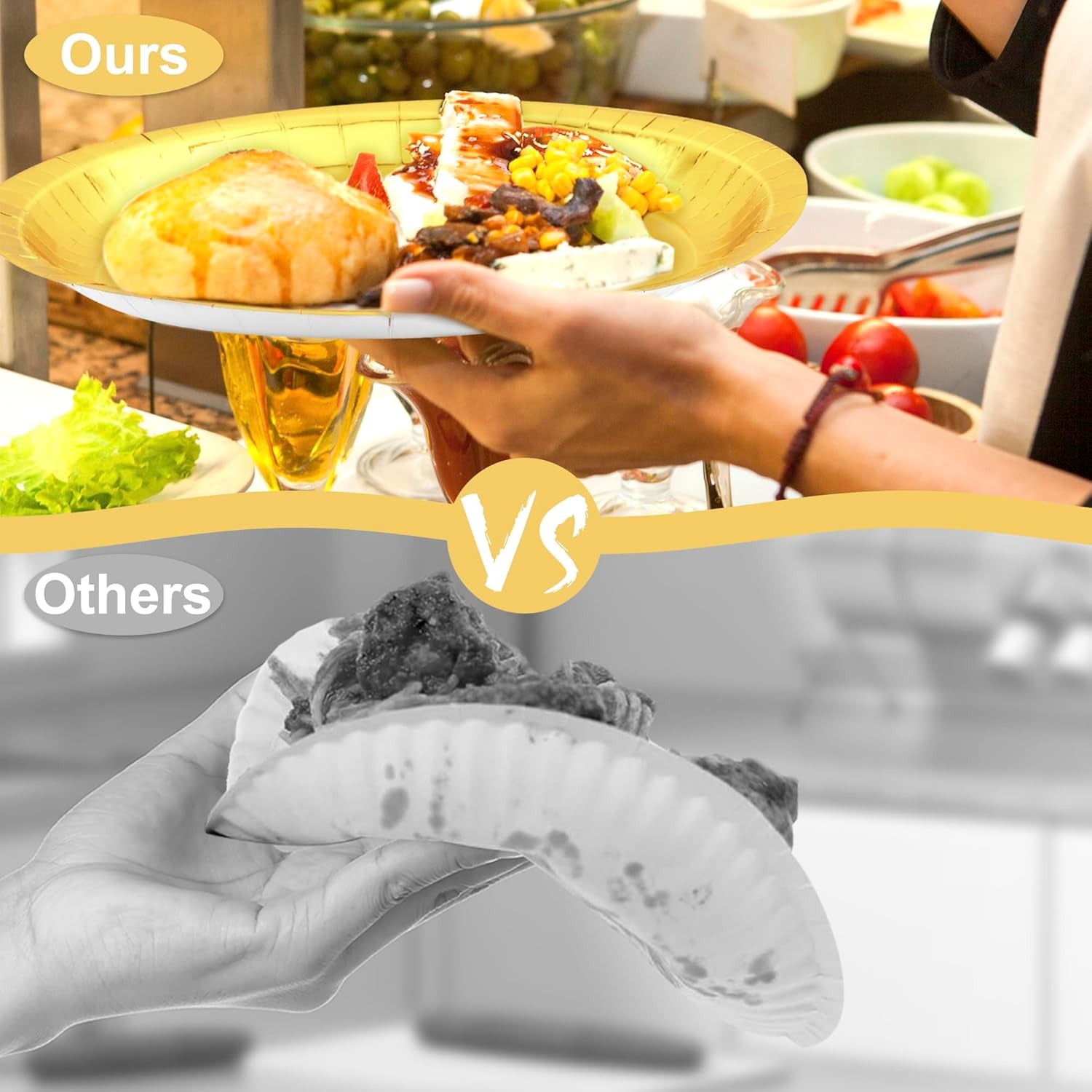 50 Pcs Gold Foil Paper Plates, 12.2'' X 10.2'' Oval Large Paper Plates, Dinner Plates Party Decorations Disposable Plates for Birthday Wedding Picnic Graduation Ceremony Anniversary Daily Use