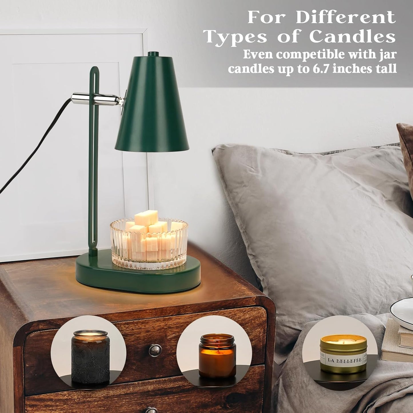 Green Candle Warmer Lamp with Timer, Adjustable Dimmable Candle Lamp Warmer, Candle Lamp with 2 Bulbs for Jar Candles & Scented Wax, Lamp Candle Warmer, Candle Warming Lamp for Bedroom Living Room