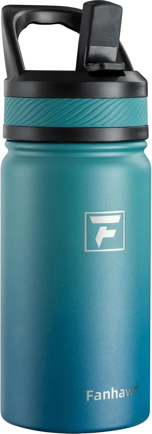 14 Oz Kids Insulated Water Bottle with Straw Lid – Stainless Steel Double Wall Vacuum, Leak-Proof, Bpa-Free Water Bottles for School Boys & Girls(Green Blue)