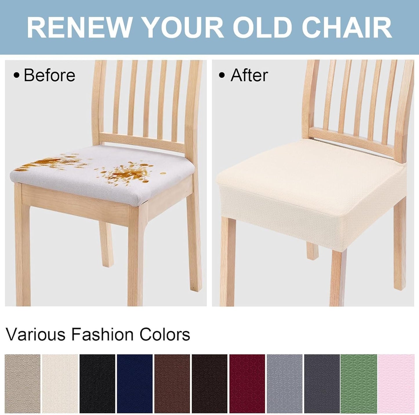 Stretch Jacquard Seat Covers for Dining Room Chairs Set of 2, Removable Washable Chair Seat Protector Slipcovers, No Rear Covers, Beige