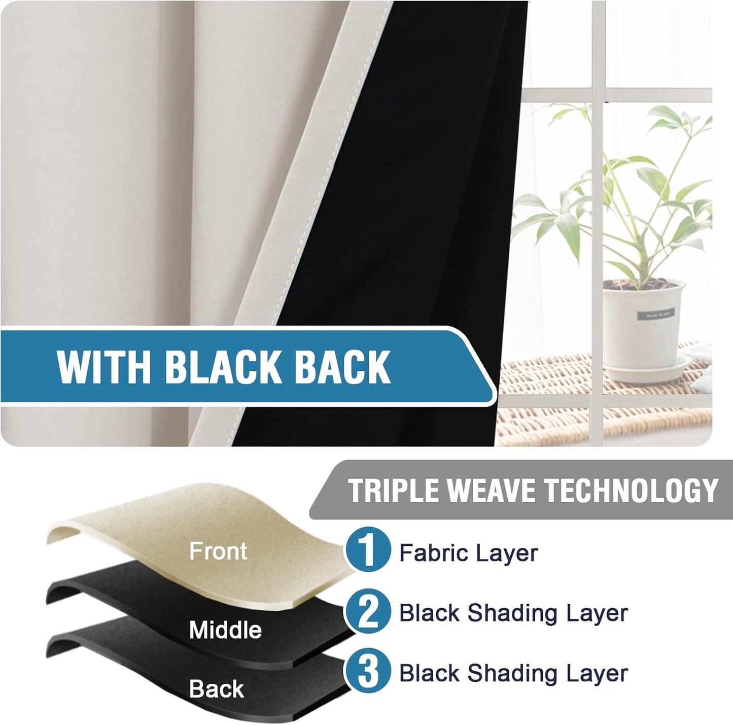 100% Blackout Tie up Curtains for Bathroom Window Thermal Insulated Small Curtains 45 Inches Long Rod Pocket Balloon Shades with Black Liner, Pumice Stone
