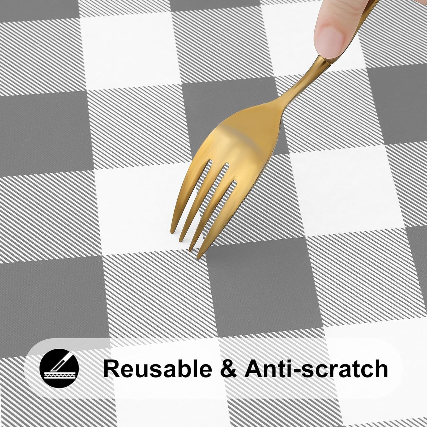 Rectangle Elastic Waterproof Fitted Vinyl Tablecloths with Flannel Backing, Buffalo Plaid Design for Dining and Outdoor Use (White and Grey, 30" x 72")