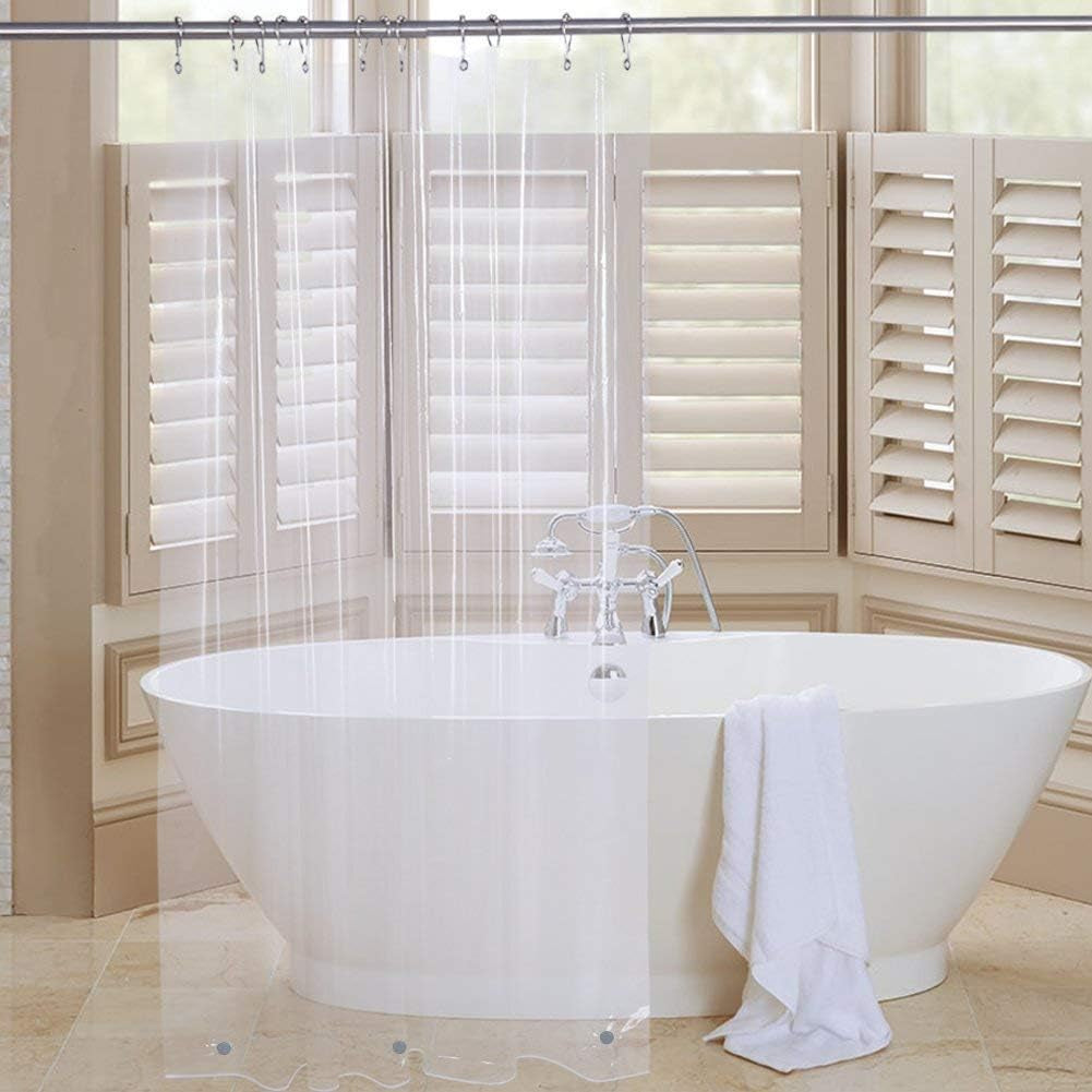 Shower Curtain Hooks Rings and 72 X 84 Inches EVA 5G Bathroom Plastic Shower Curtain