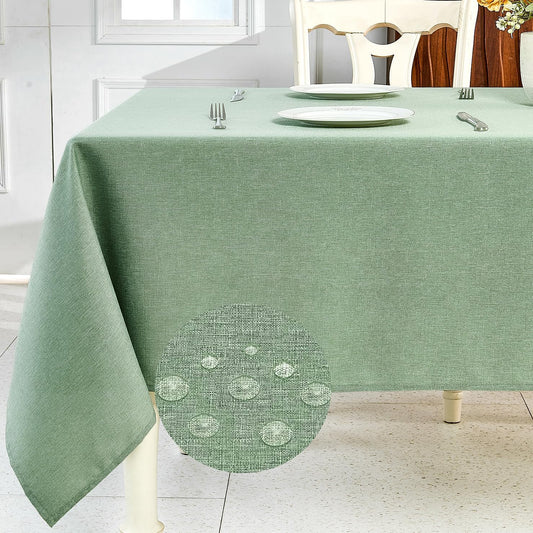 Textured Linen Table Cloth for Rectangle Tables - Sage Green Tablecloths Rectangular Waterproof Wrinkle Free Wipeable Dining Table Cover for Spring Wedding Birthday Kitchen Decor, 52 X 70 Inch