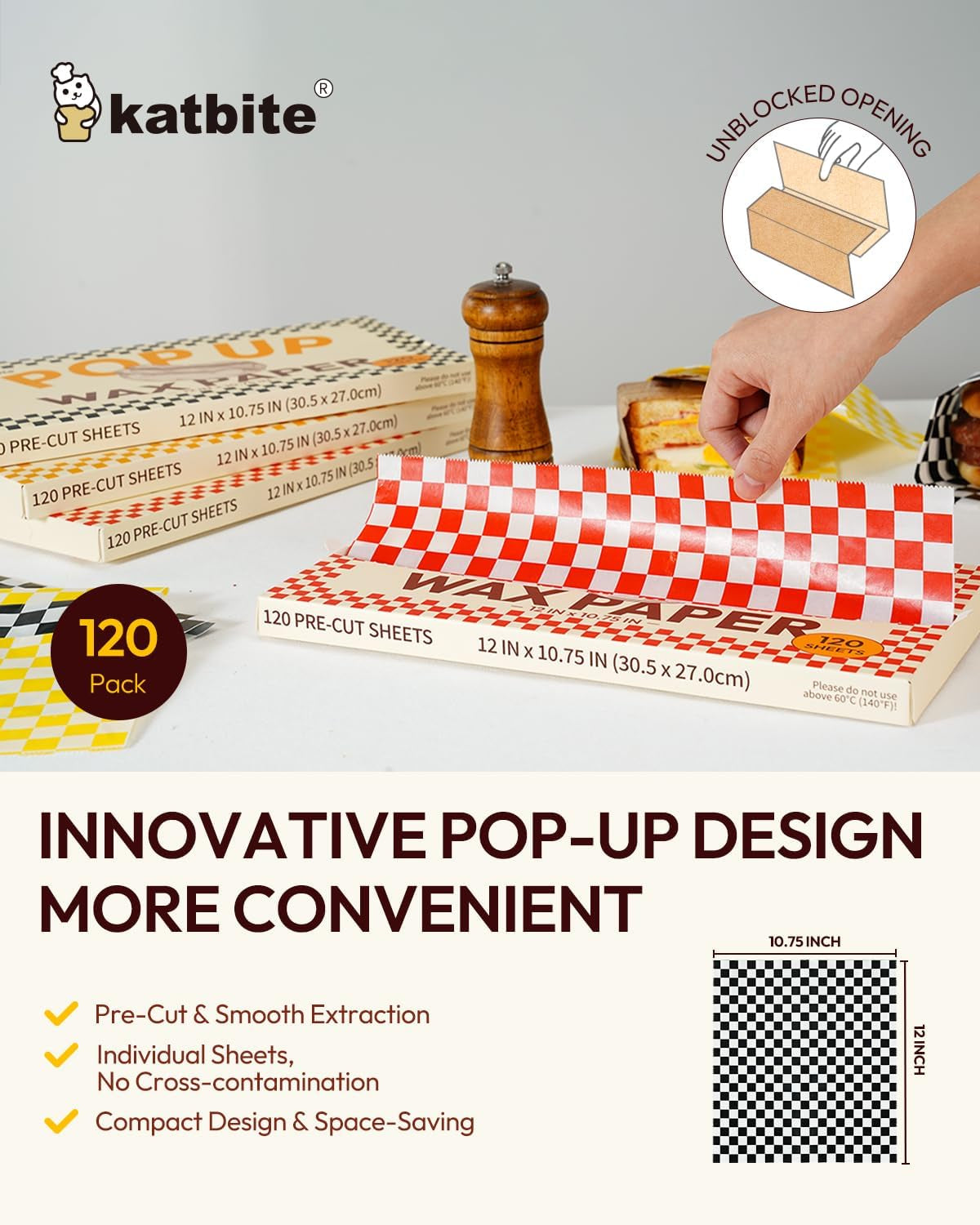 120 Sheets Christmas Pop-Up Dry Grease-Resistant Checkered Deli Paper, 12X10.75", "Wax Paper Sheets for Food, Burritos or Sandwiches