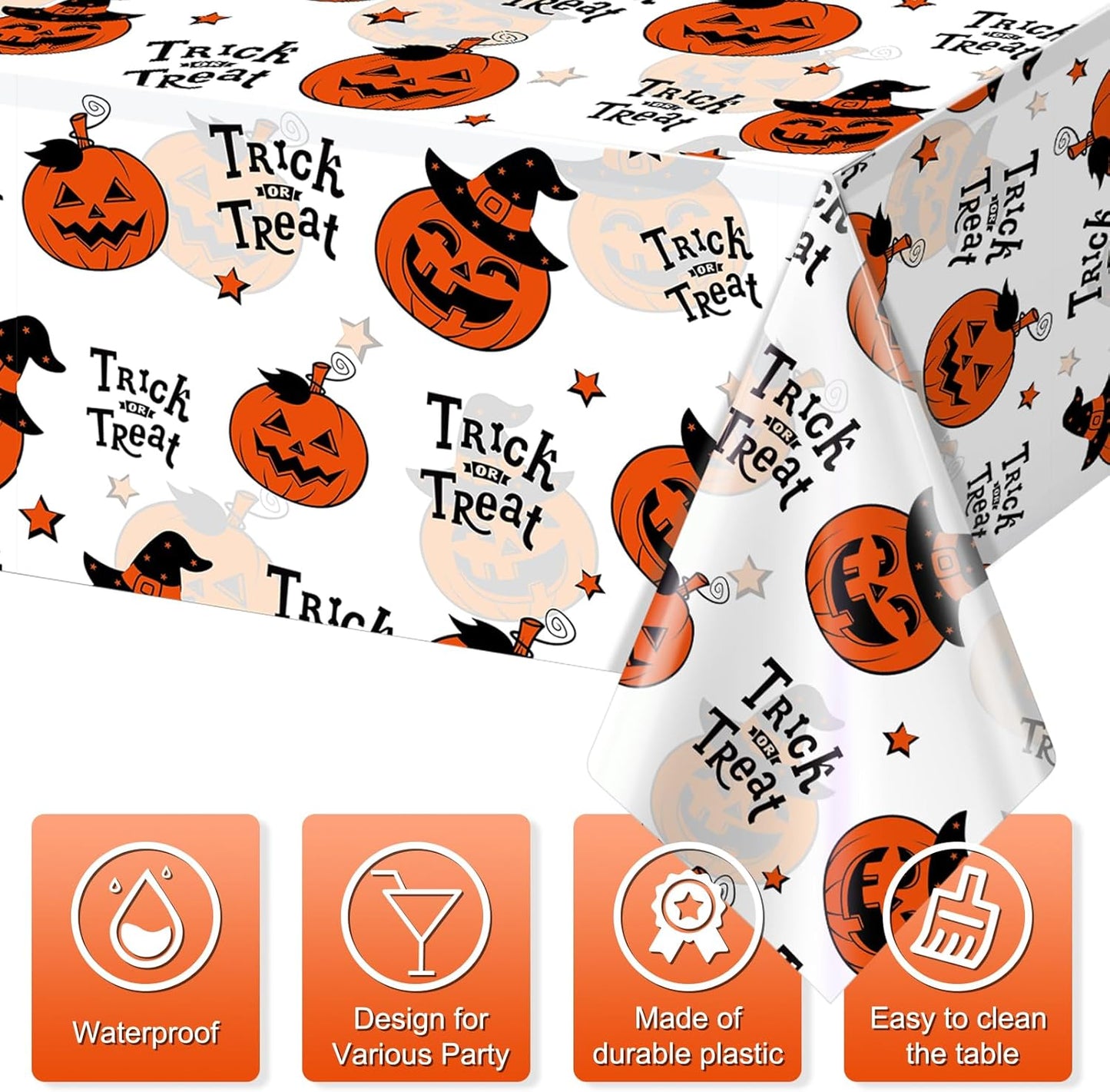 3 Pack Halloween Plastic Tablecloth Decorations, Trick or Treat Halloween Disposable Table Cloth, Hallo Ween Pumpkin Rectangle Table Cover for Kids Indoor Party Decorations, 54 X 108 Inch