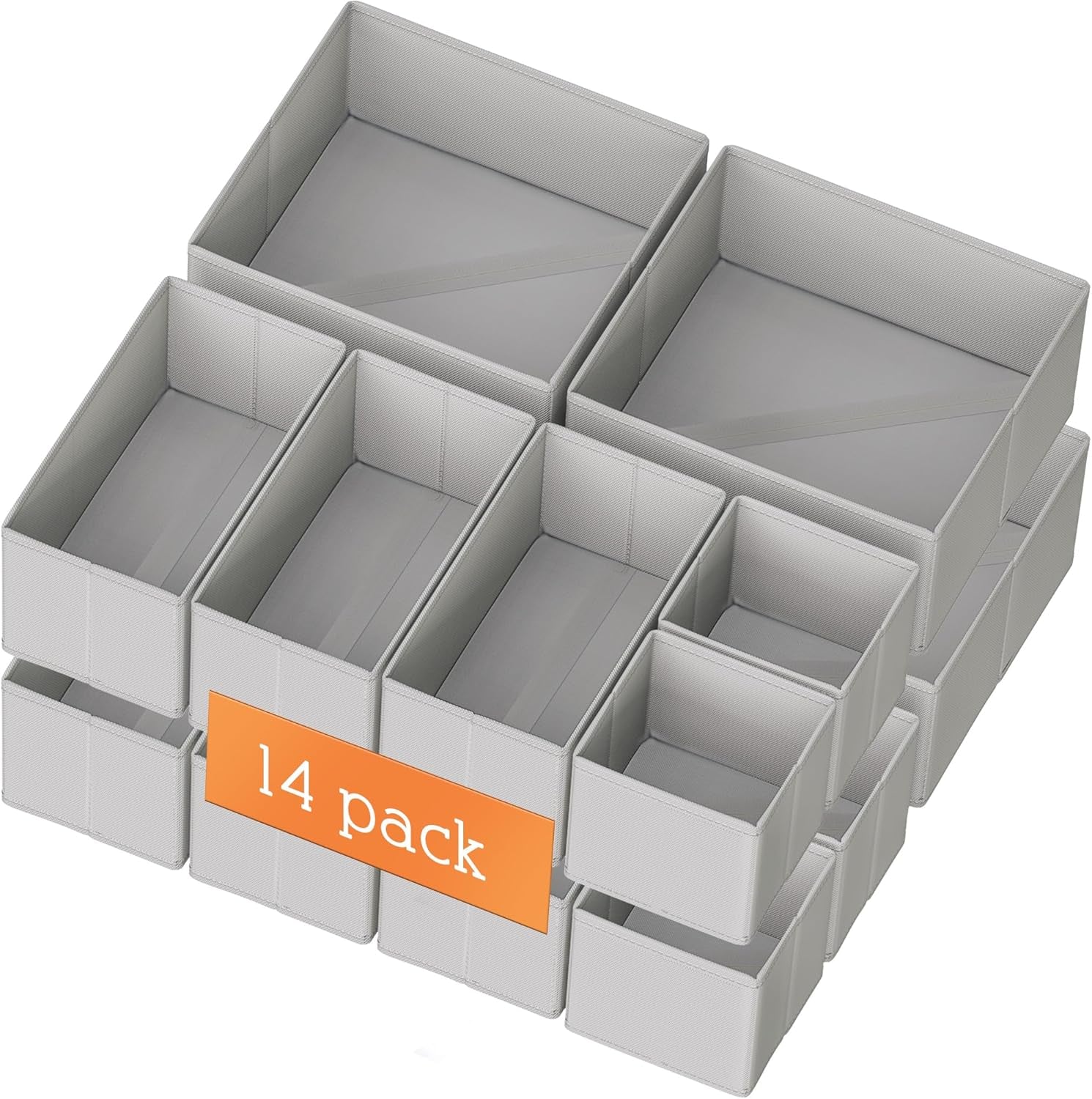 Drawer Organizer Clothes, 14 Pack Dresser Organizer for Baby Clothes, Underwear, Sock- Foldable Closet Organization and Storage Dividers Bins for Nursery, Bedroom and Dorm (Grey)