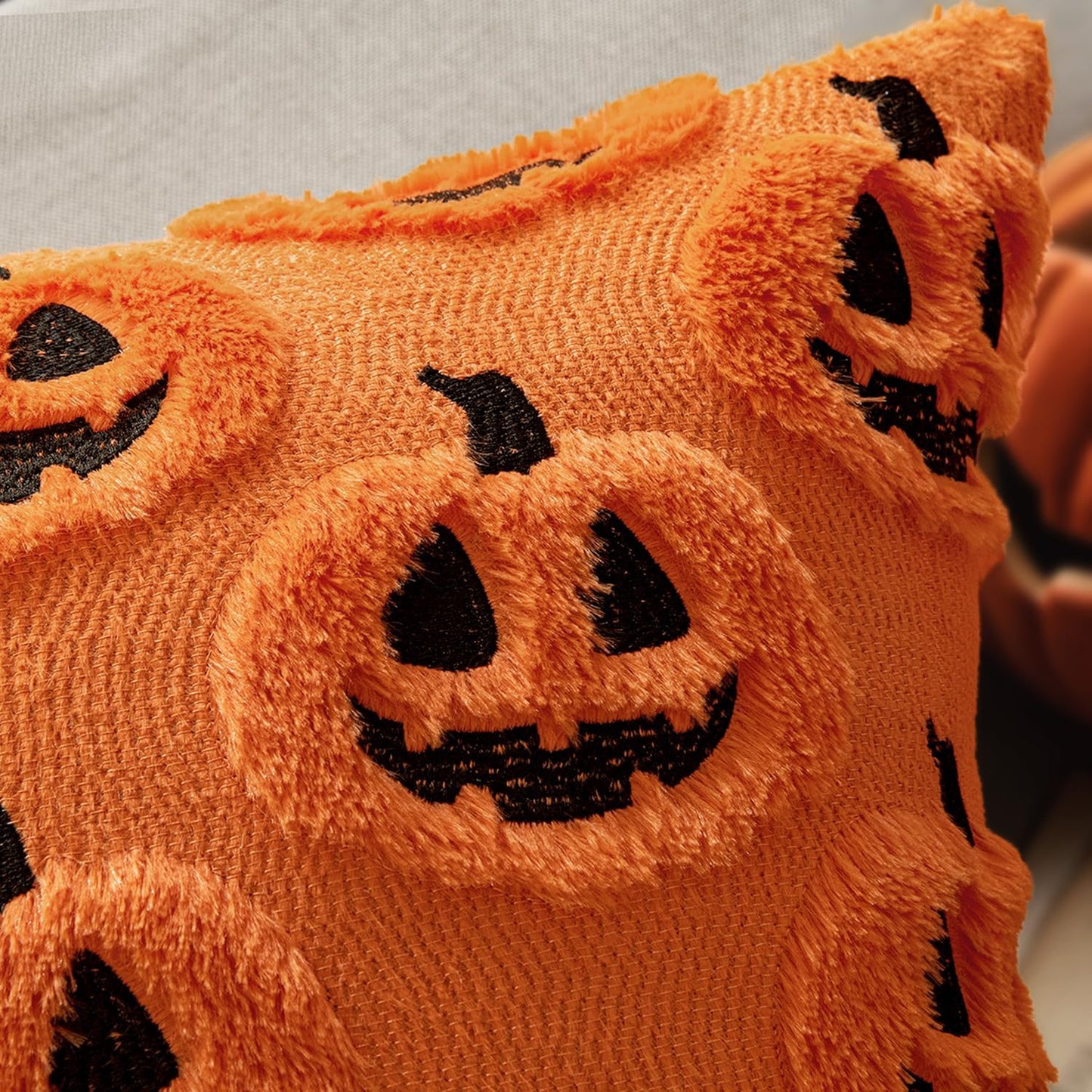 Fall Halloween Throw Pillow Covers 18X18 Decorative Pumpkin Pattern Pillowcases Soft Plush Faux Wool Cushions for Home Patio Sofa Couch,Orange-Black