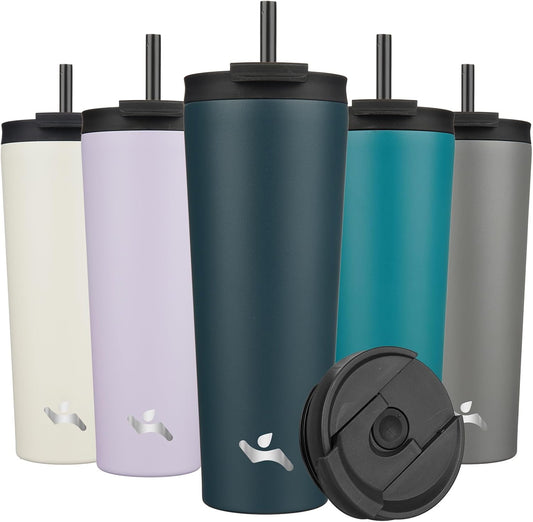 26 OZ Insulated Tumbler with Lid and 2 Straws Stainless Steel Water Bottle Vacuum Travel Mug Coffee Cup,Navy Blue