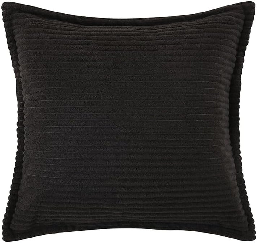 Corduroy Black Throw Pillow Covers Set of 2 Striped Boho Decorative with Edge Design,Super Soft Throw Pillow Cushion Covers for Couch Sofa Living Room Solid Square 18×18Inch/45Cm×45Cm